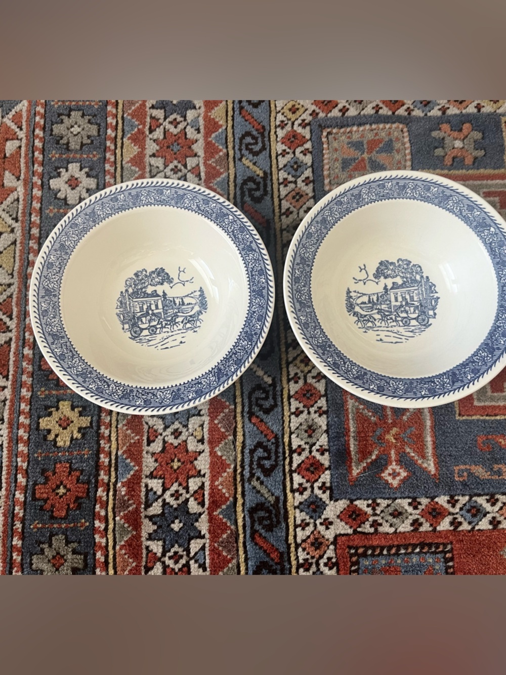Set of 2 Homer Laughlin 7 in Bowls Shakespeare Country Blue White Stratwood